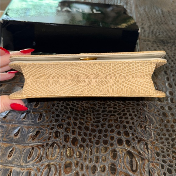 Chanel 1986 WOC Classic Flap and Clutch Khaki Faux Lizard Skin Bag - Picture 9 of 17